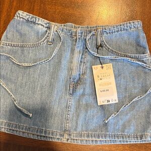 NWT!! Zara - Mid Wash Denim Mini Skirt W/ Drawstring Waist - Size Small